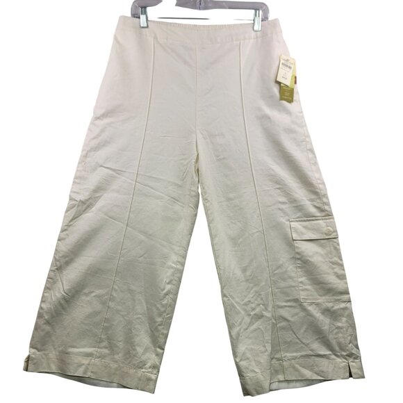 Coldwater Creek Brook Fit Classic Waist Crop L Linen Blend Elastic Back Pocket - Picture 1 of 10